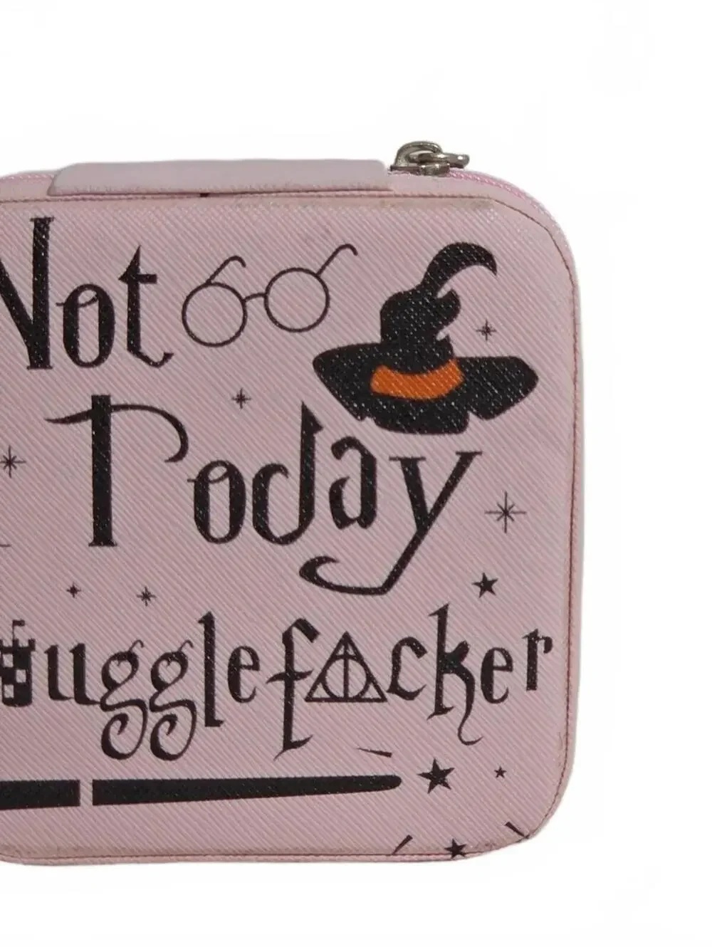 Pink Jewelry Organizer Case with 'Not Today Mugglefacker' Design